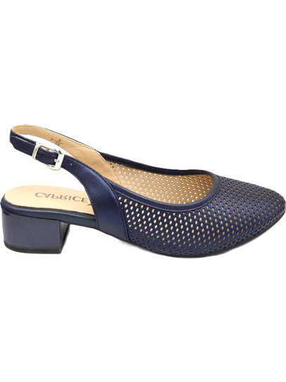 Caprice Γόβες Slingback Δερμάτινες με Χοντρό Χαμηλό Τακούνι Navy Μπλε 9-29602-44-807
