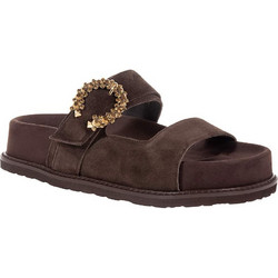 Komis & Komis Γυναικεία Σανδάλια Suede Ανατομικά με Στρας Σοκολατί E612S26