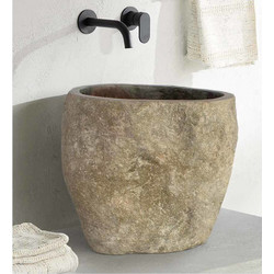 Fossil Bucket Riverstone Επικαθήμενος Νιπτήρας Μπάνιου Στρογγυλός Πέτρινος 35x50cm Μπεζ 518-RP35