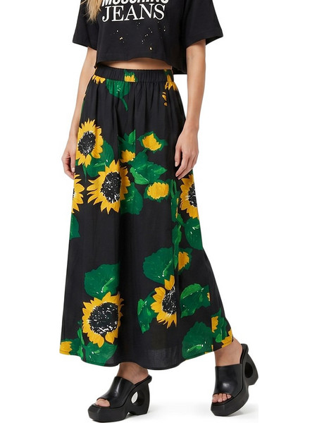 Moschino Μίντι Φούστα Υφασμάτινη Ψηλόμεση Floral Μαύρη Κίτρινη Πράσινη K1A0118-3242-1555