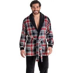 Rachel Χειμωνιάτικη Ανδρική Ρόμπα Fleece Καρό Μπορντό 13598