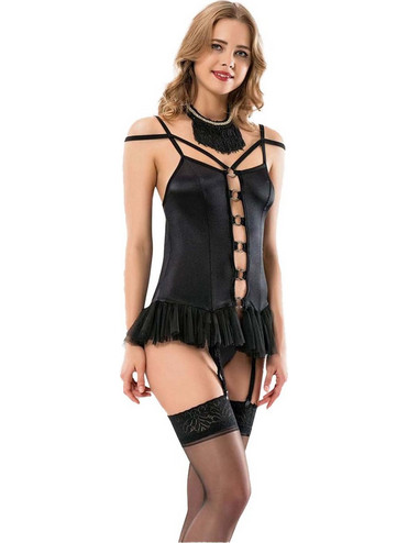 Moongirl Sexy Κορσές με Ζαρτιέρες Μαύρος 1075