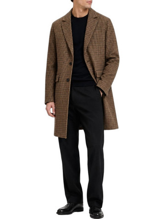 Jack & Jones Ανδρικό Παλτό Μακρύ Μάλλινο με Επένδυση Καφέ 12288145