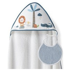Interbaby Leon Palmera Σετ Βρεφικό Μπουρνούζι Κάπα Λευκό Μπλε 100x100cm 2τμχ