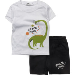 NEK Space Dino Βρεφικό Σετ για Αγόρι Καλοκαιρινό Λευκό Μαύρο 51025