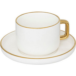 Mastershop Φλιτζάνι Espresso Cappuccino & Τσαγιού Πορσελάνης Λευκό Χρυσό 250ml 25CL15