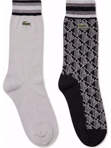 Lacoste Ανδρικές Κάλτσες Ψηλές με Σχέδια Μαύρες Γκρι 2Pack RA9244-WQX