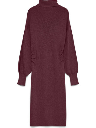 Vero Moda Midi Καθημερινό Φόρεμα Πλεκτό Μπορντό 10352455