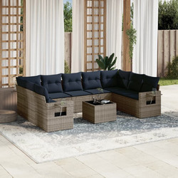 vidaXL Σετ Σαλόνι Κήπου Rattan 10τμχ Μπλε Εκρού 3220610