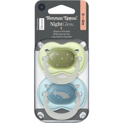 Tommee Tippee NightGlow Boy Ορθοδοντικές Πιπίλες Σιλικόνης Νυκτός 0-6m Πράσινο Mint Μπλε 2τμχ