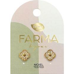 Farma Bijoux Γυναικεία Σκουλαρίκια Καρφωτά από Ορείχαλκο Xρυσά με Ζιργκόν BEG028