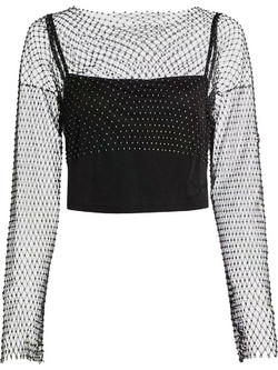 Karl Lagerfeld Γυναικείο Χειμερινό Crop Top με Στρας Μαύρο B4W17016-999
