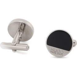 HUGO E-SPOT ROUND BRASS CUFFLINKS BLACK