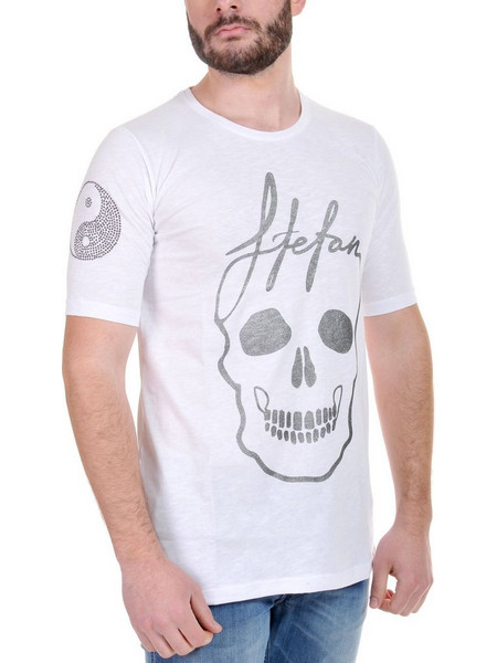 STEFAN T-Shirt μπλουζάκι, μεταλλικές λεπτομέρειες στο μανίκι, ασημί στάμπα