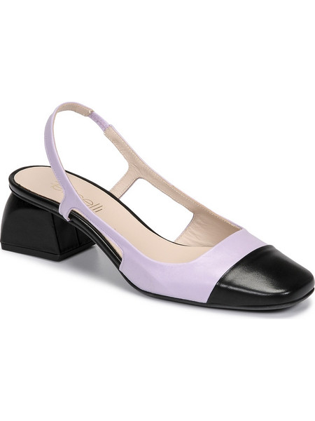 Fericelli Γόβες Slingback Δερμάτινες με Χοντρό Χαμηλό Τακούνι Λιλά Μαύρες 5302