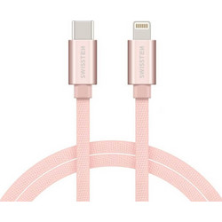 Καλώδιο Φόρτισης SWISSTEN (71525205) USB-C σε Lightning - 3A, PD, QC, USB 2.0 - Braided - 1.2m - Ροζ / Χρυσό SW71525205