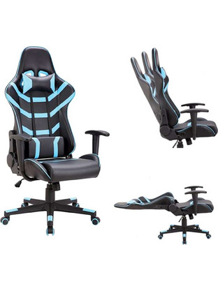 Woodwell BF9050 Καρέκλα Gaming Δερματίνης με Ρυθμιζόμενα Μπράτσα Μαύρη Μπλε ΕΟ588,2