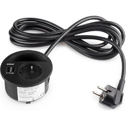 Πρίζα Γραφείου O80 mm Μαύρη με 2 θύρες USB και μια πρίζα Σούκο Emuca Circle 80 5048414