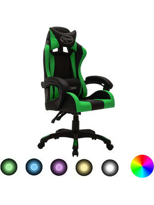 vidaXL Καρέκλα Gaming Δερματίνης με RGB Μαύρη Πράσινη 287999