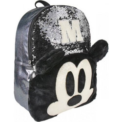 Cerda Disney Mickey Mouse Backpack Μαύρη Παιδική Τσάντα - Σακίδιο Πλάτης Με Ασημί Παγιέτες 25cm 1 Τμχ