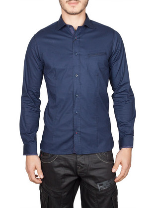 Best Choice Ανδρικό Πουκάμισο Μακρυμάνικο Slim Fit Navy Μπλε W17206-ONE-BL