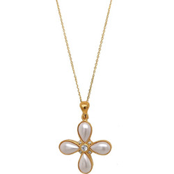 Κολιέ Anastasios Creations χρυσό ασήμι 925 σταυρός με swarovski cream pearl ST20