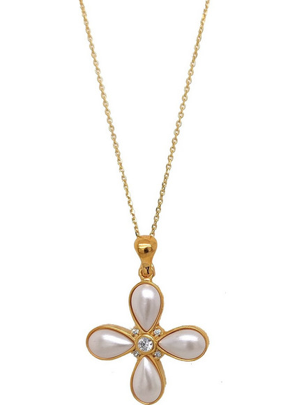 Κολιέ Anastasios Creations χρυσό ασήμι 925 σταυρός με swarovski cream pearl ST20
