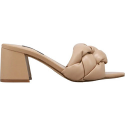Nine West GOTIT3 Γυναικεία Πέδιλα Δερμάτινα Μπεζ με Χοντρό Χαμηλό Τακούνι