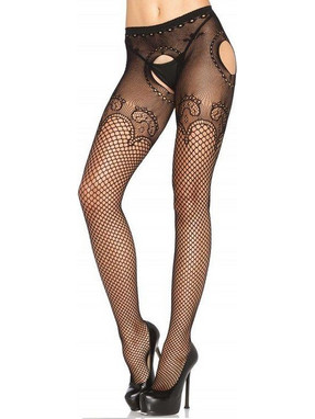 LEG AVENUE - PANTIE IN ELEGANT BLACK EMBROIDERED NET