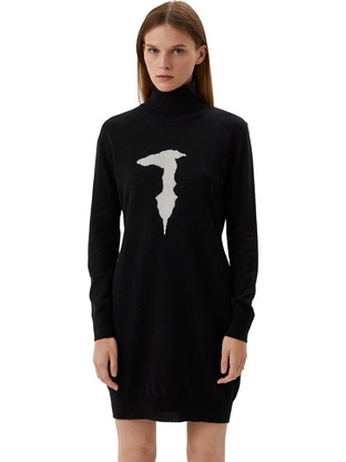 Trussardi Mini Καθημερινό Φόρεμα Πλεκτό Μαύρο 56D00654-0F000779-K299
