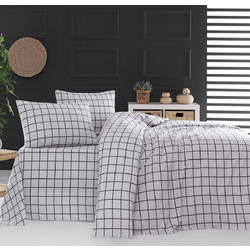 Rythmos Σετ Σεντόνια Υπέρδιπλα Φανελένια 230x260cm Squares Γκρι