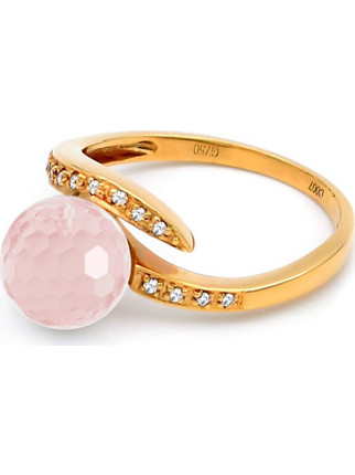 Δαχτυλίδι Κ18 χρυσό με Pink Quartz και διαμάντια - M315958