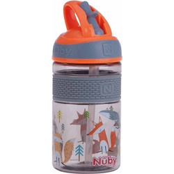 Nuby 2 in 1 Hard Spout Παιδικό Μπουκάλι Πλαστικό BPA Free με Καλαμάκι Πορτοκαλί Γκρι 360ml
