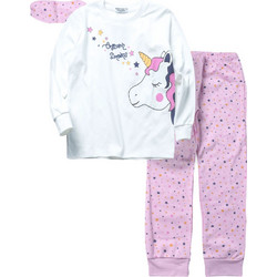 Ebita Unicorn Dreams Παιδική Πιτζάμα Βαμβακερή Χειμωνιάτικη Λευκή Ροζ H-202