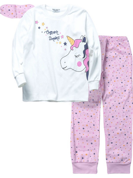 Ebita Unicorn Dreams Παιδική Πιτζάμα Βαμβακερή Χειμωνιάτικη Λευκή Ροζ H-202