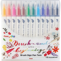 Μαρκαδόροι Pentel Arts Brush Sign Pen Twin Σετ 12 Χρώματα