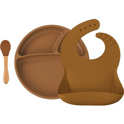 Minikoioi Βρεφικό Σετ Φαγητού Σιλικόνης & Bamboo Brown 3τμχ