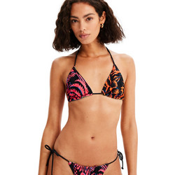 Desigual Reversible Bikini Top Τριγωνάκι Floral Μαύρο Φούξια 23SWMK26-3135