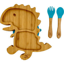 BabyCloud Βρεφικό Σετ Φαγητού Bamboo Δεινόσαυρος Μπλε 3τμχ