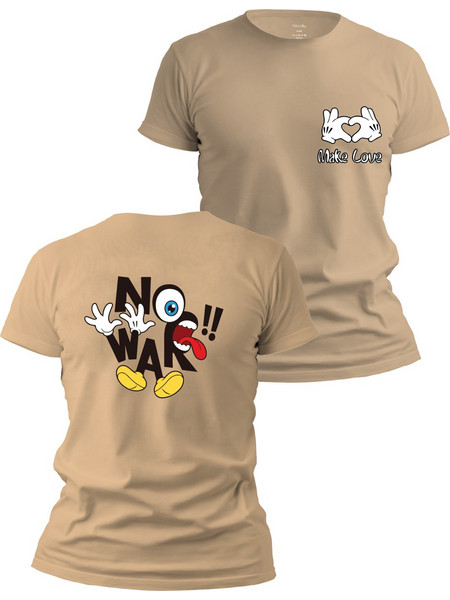 T-shirt με τύπωμα Make Love μπεζ