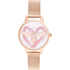 Olivia Burton Lucky Bee Γυναικείο Ρολόι με Ροζ Χρυσό Μεταλλικό Μπρασελέ OB16FB01 Olivia Burton Lucky Bee Γυναικείο Ρολόι με Ροζ Χρυσό Μεταλλικό Μπρασελέ OB16FB01