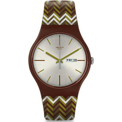 Swatch Ανδρικό Ρολόι με Καφέ Καουτσούκ Λουράκι SUOC705