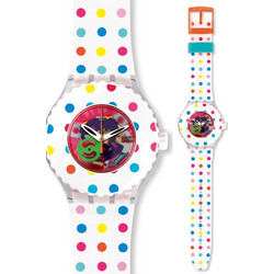 Swatch Happy Dots Γυναικείο Ρολόι με Λευκό Καουτσούκ Λουράκι SUUK108