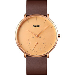 Skmei Ανδρικό Ρολόι με Καφέ Δερμάτινο Λουράκι 9213 Brown/Gold