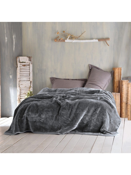 Κουβέρτα Υπέρδιπλη 220x240 Velour Γκρι Σκούρο Rythmos