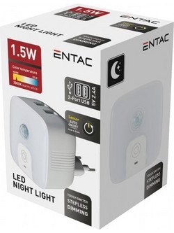 Entac Φωτάκι Νυκτός 3000K με 2 USB Θύρες και Φωτοκύτταρο