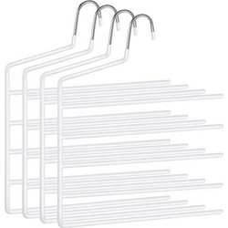 SONGMICS Trousers Hangers, 5-Bar Clothes Hangers, Set of 4, Space-Saving, Open-Ended, Non-Slip Trousers Organisers for Jeans Towels Scarves, White CRI034W02