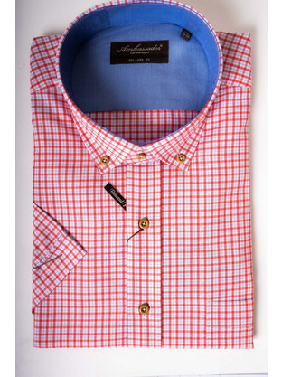 ΠΟΥΚΜΙΣΟ ΚΟΝΤΟΜΑΝΙΚΟ AMBASSADOR CASUAL ΚΑΡΩ ΒΑΜΒΑΚΕΡΟ BUTTON DOWN - ΚΟΚΚΙΝΟ