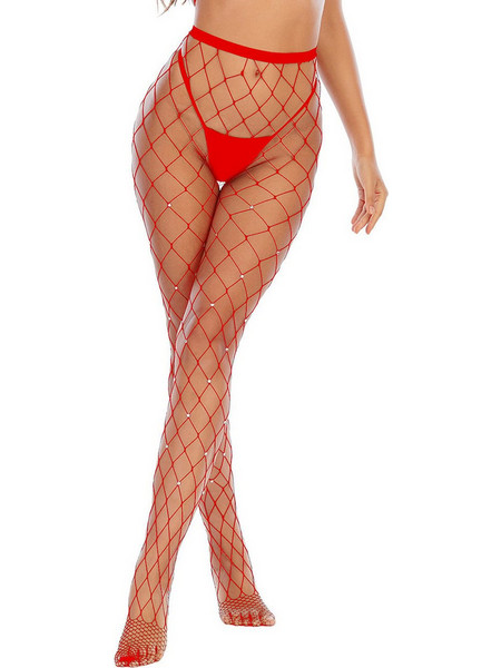 Fashion Red Sparkle Fishnet Pantyhose