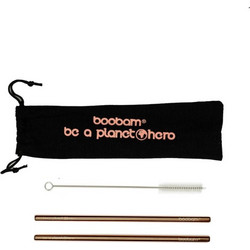 Boobam Μεταλλικά Καλαμάκια Wide Titanium Black 2 Τεμάχια